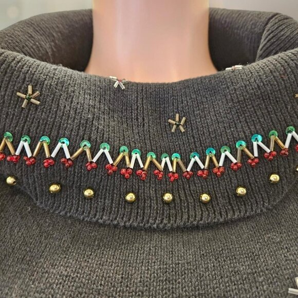 Vintage Christmas Sweater Beads Sequins Snowflakes Candy Canes - Picture 5 of 8